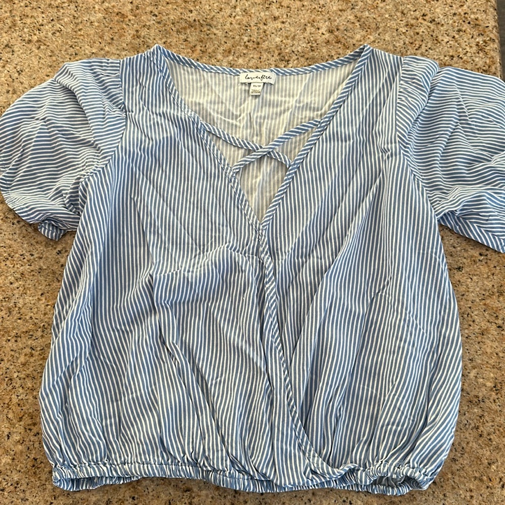 Blue and white striped blouse